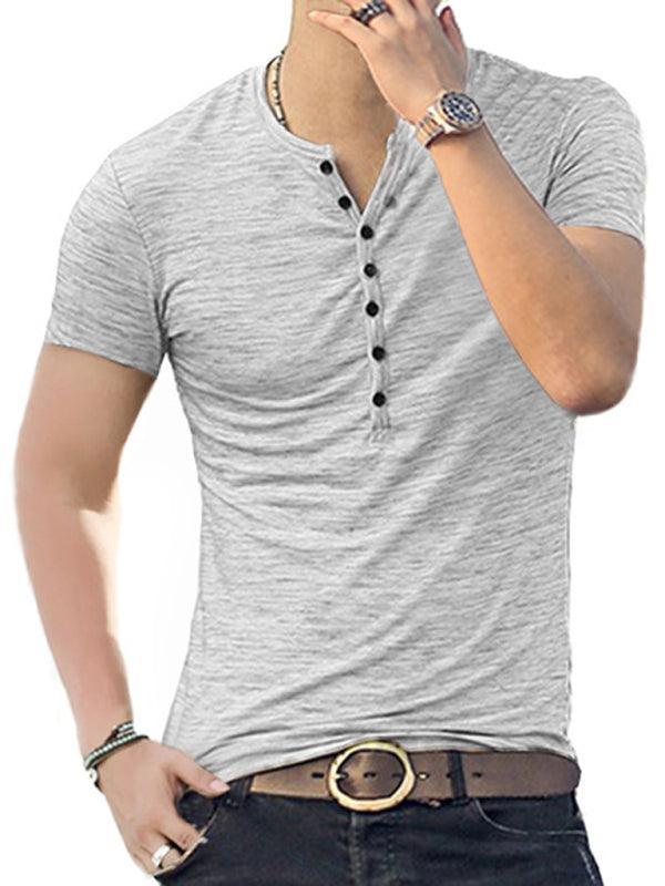 Men's Short Sleeve Men's T-Shirt Henley Collar Slim Fit - 808Lush