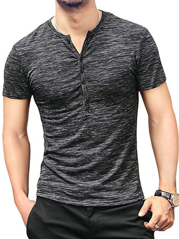 Men's Short Sleeve Men's T-Shirt Henley Collar Slim Fit - 808Lush