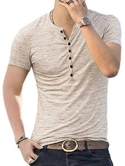 Men's Short Sleeve Men's T-Shirt Henley Collar Slim Fit - 808Lush