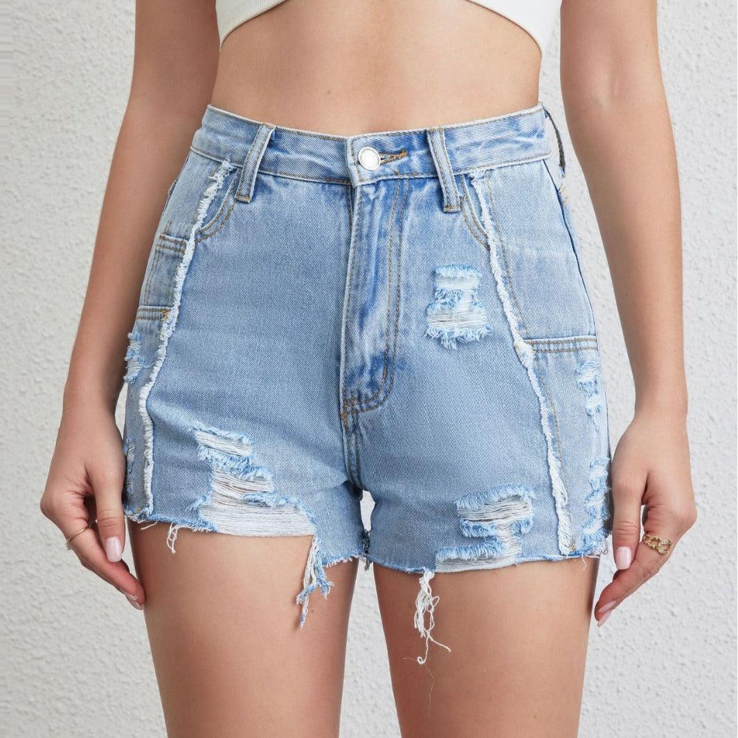 Summer Women Summer High Waist Denim Shorts Ripped Casual - 808Lush