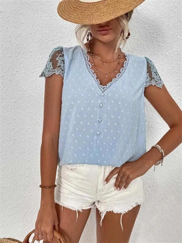 V-neck chiffon lace shirt - 808Lush