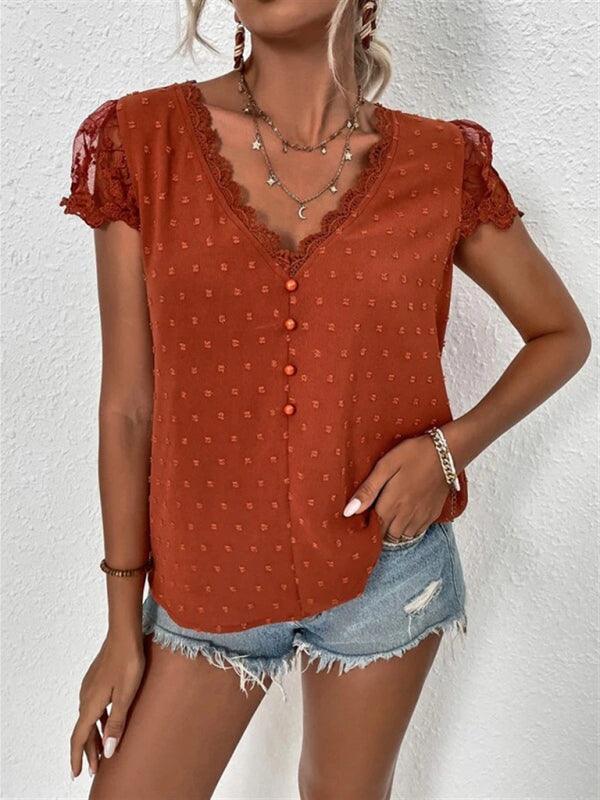 V-neck chiffon lace shirt - 808Lush