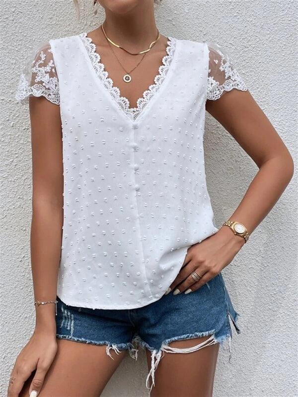 V-neck chiffon lace shirt - 808Lush