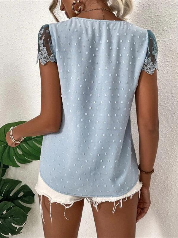 V-neck chiffon lace shirt - 808Lush