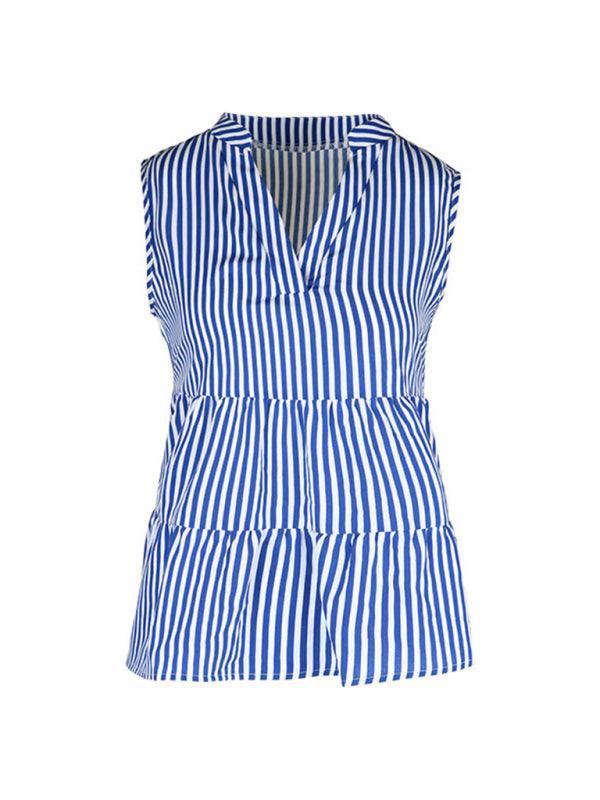 fashion tops sleeveless v-neck striped shirt - 808Lush