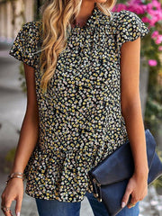 floral print turtleneck blouse loose holiday style - 808Lush