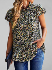 floral print turtleneck blouse loose holiday style - 808Lush