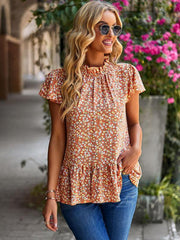 floral print turtleneck blouse loose holiday style - 808Lush