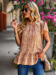 floral print turtleneck blouse loose holiday style - 808Lush