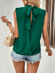 green bowknot hollow backless shirt sleeveless top - 808Lush