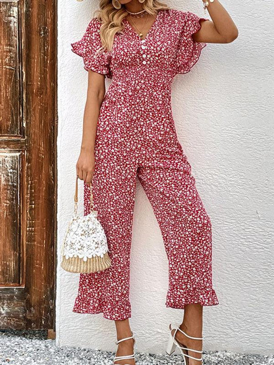 Summer women's fashion red printed European and American jumpsuit - 808Lush