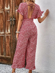 Summer women's fashion red printed European and American jumpsuit - 808Lush