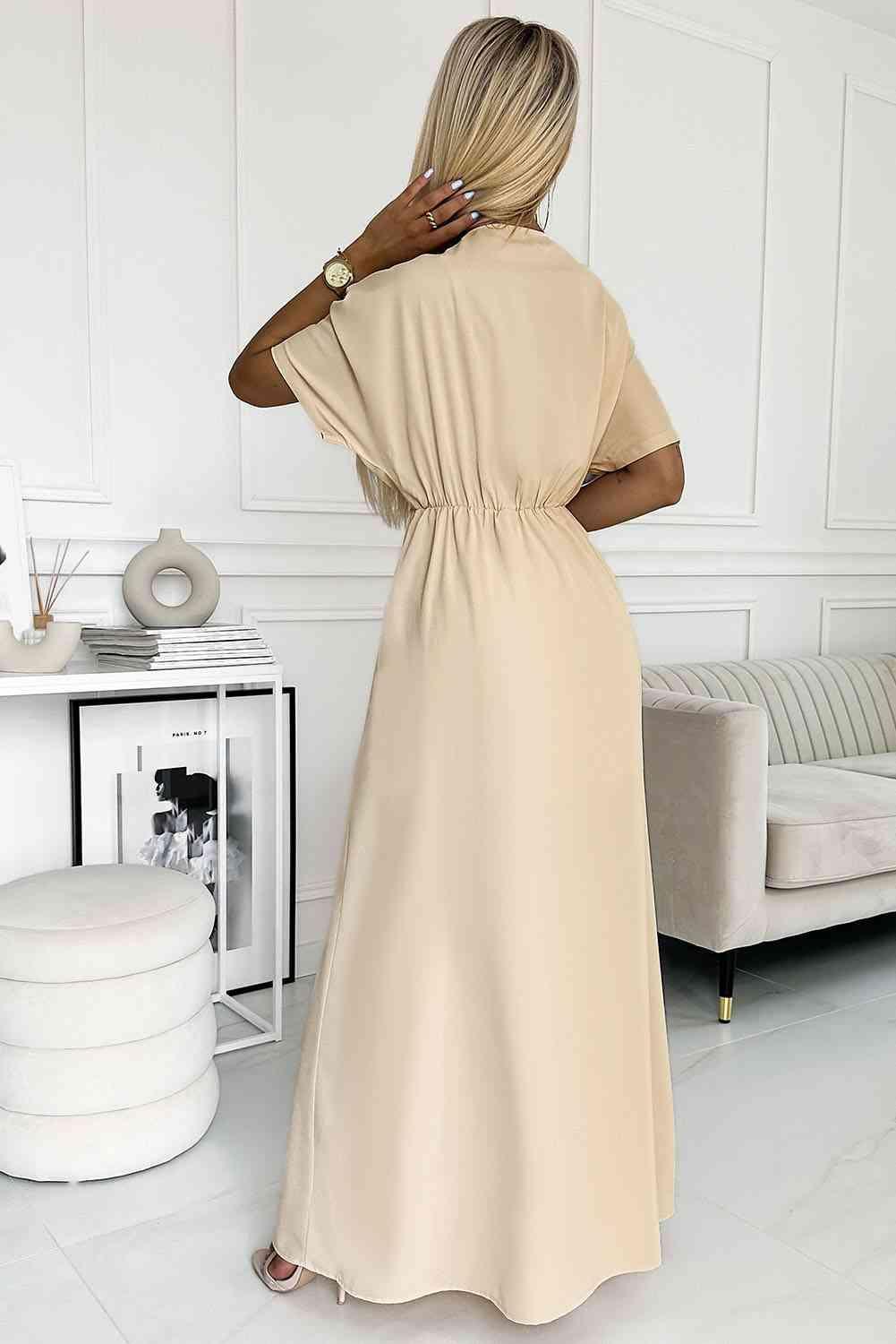 Surplice Neck Slit Maxi Dress - 808Lush