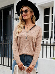 Sweater Loose Short Zipper Sexy Lace V Neck Fashion Sexy Top - 808Lush