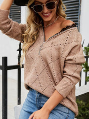 Sweater Loose Short Zipper Sexy Lace V Neck Fashion Sexy Top - 808Lush