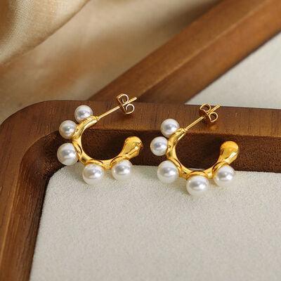 Synthetic Pearl 18K Gold-Plated Earrings - 808Lush