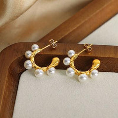 Synthetic Pearl 18K Gold-Plated Earrings - 808Lush