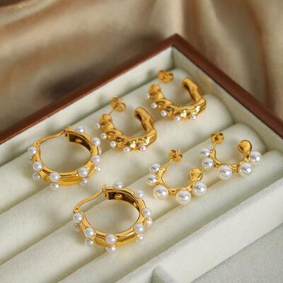 Synthetic Pearl 18K Gold-Plated Earrings - 808Lush