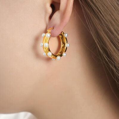 Synthetic Pearl 18K Gold-Plated Earrings - 808Lush