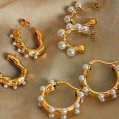 Synthetic Pearl 18K Gold-Plated Earrings - 808Lush