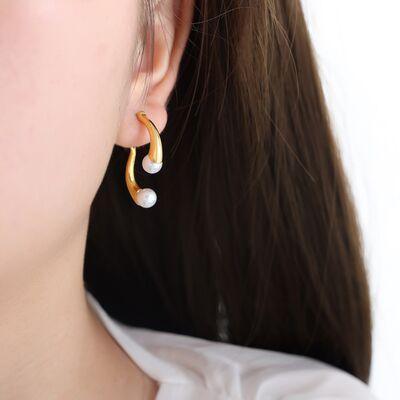 Synthetic Pearl Asymmetrical Titanium Steel Earrings - 808Lush