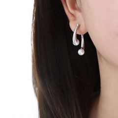 Synthetic Pearl Asymmetrical Titanium Steel Earrings - 808Lush