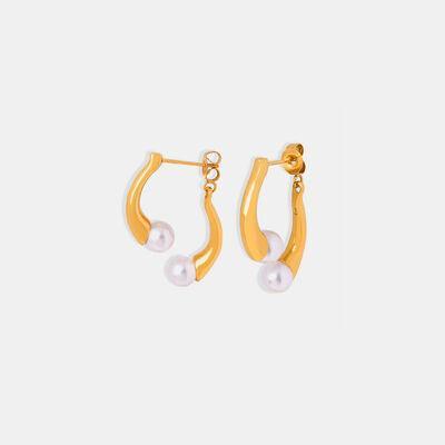 Synthetic Pearl Asymmetrical Titanium Steel Earrings - 808Lush