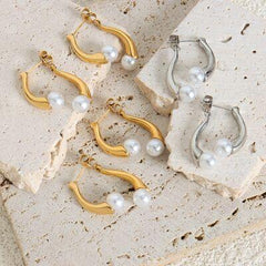 Synthetic Pearl Asymmetrical Titanium Steel Earrings - 808Lush