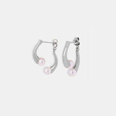 Synthetic Pearl Asymmetrical Titanium Steel Earrings - 808Lush