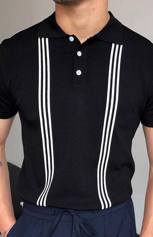 T-Shirt Black Short Sleeve Slim Polo - 808Lush