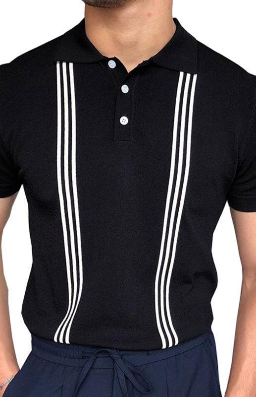 T-Shirt Black Short Sleeve Slim Polo - 808Lush