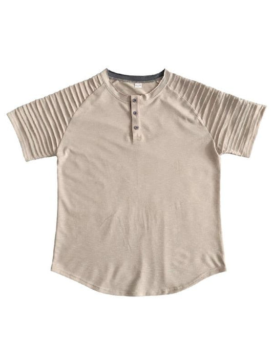 T-Shirt Button Collar Short Sleeve Men's Casual Pleated Tops Men's T-Shirts - 808Lush