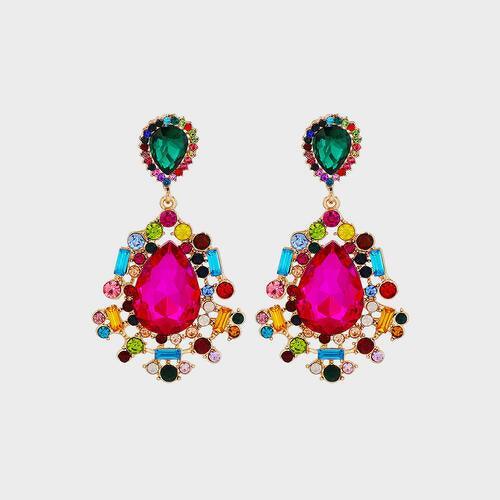 Teardrop Shape Rhinestone Alloy Dangle Earrings - 808Lush