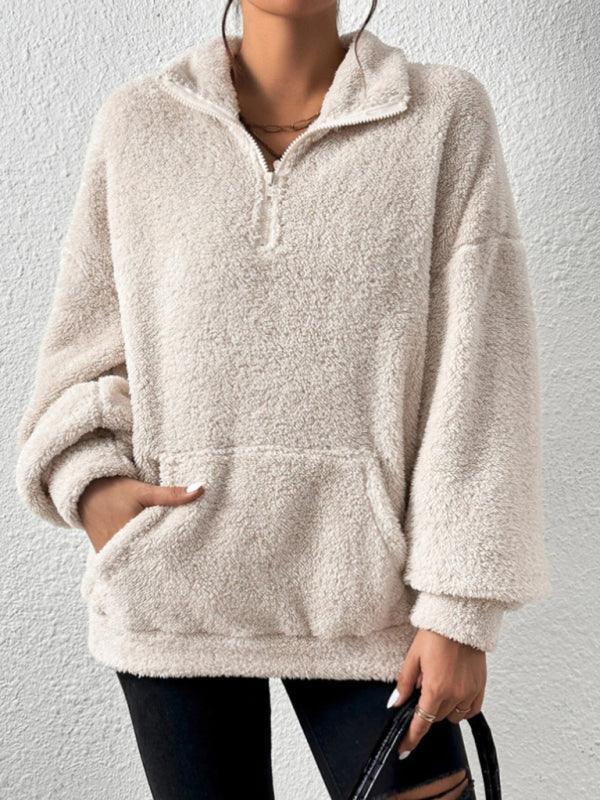 Teddy plus velvet women's casual stand collar sweatshirt - 808Lush