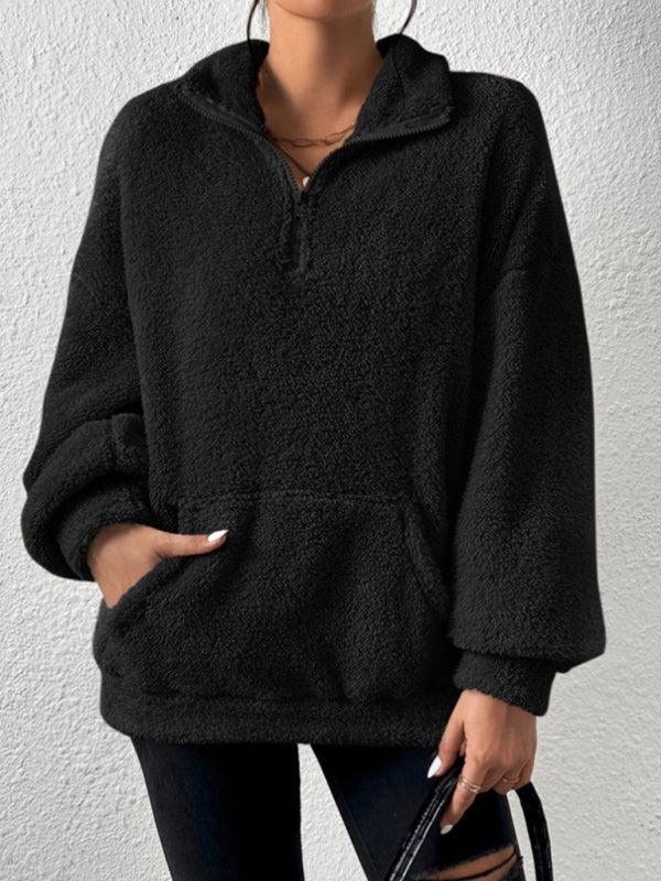 Teddy plus velvet women's casual stand collar sweatshirt - 808Lush