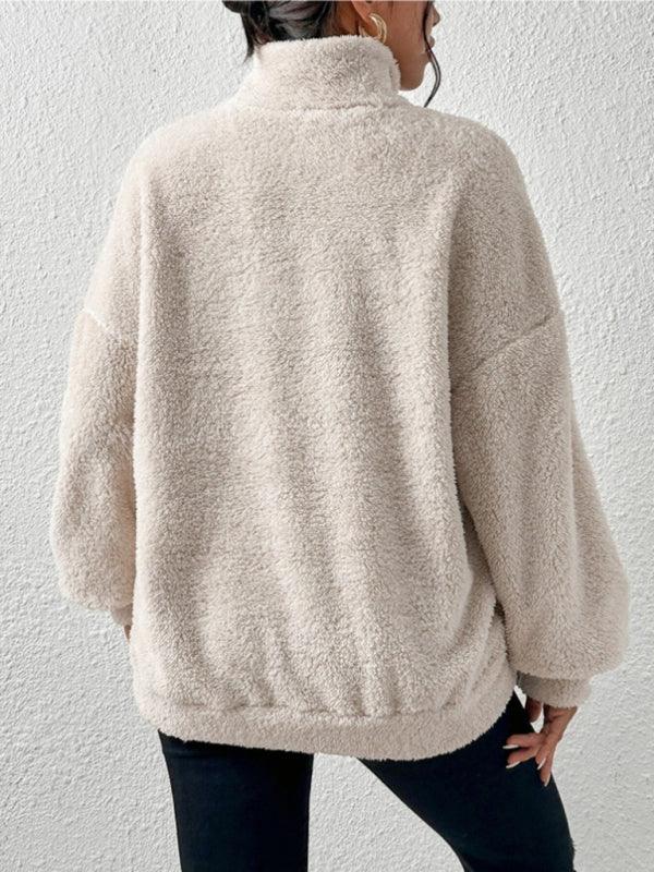 Teddy plus velvet women's casual stand collar sweatshirt - 808Lush