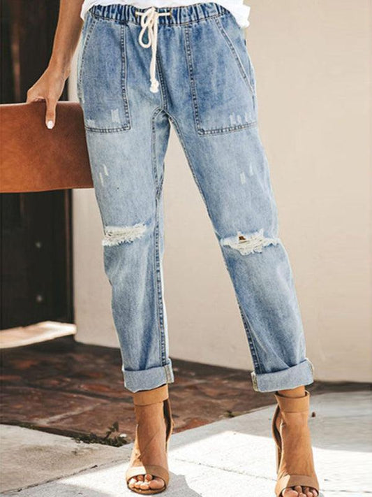 Temperament European and American denim straight-leg pants elastic plus size women's jeans - 808Lush