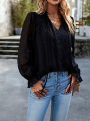 Temperament and elegant v-neck knotted long-sleeved top blouse - 808Lush