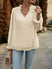 Temperament and elegant v-neck knotted long-sleeved top blouse - 808Lush