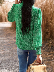 Temperament commuting lantern sleeve printed long-sleeved top - 808Lush