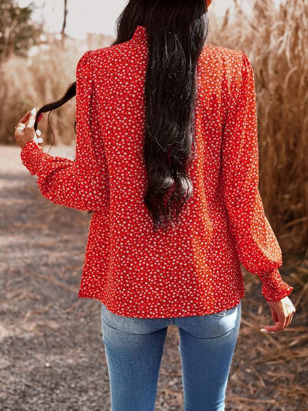 Temperament commuting lantern sleeve printed long-sleeved top - 808Lush