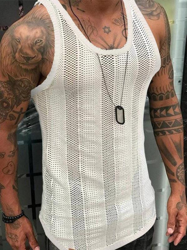 Thin Sleeveless Men's Vest White Mesh Hollow Sports Top - 808Lush