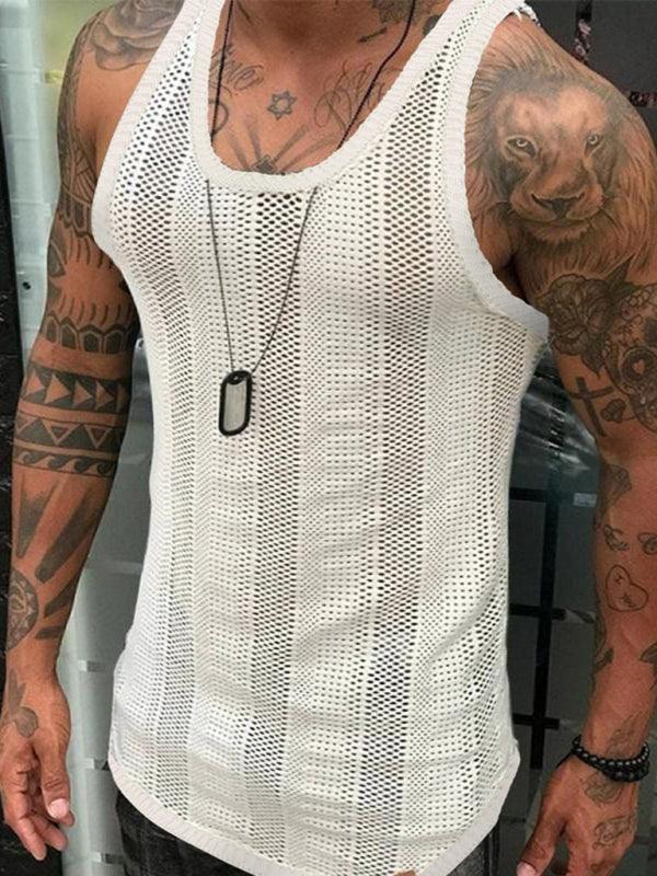 Thin Sleeveless Men's Vest White Mesh Hollow Sports Top - 808Lush