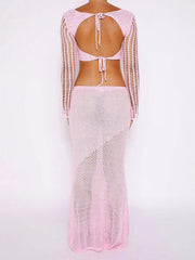 Tie long sleeve hip-hugging casual knitted maxi skirt suit - 808Lush