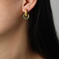 Titanium Steel Inlaid Zircon Double-Hoop Earrings - 808Lush