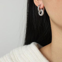 Titanium Steel Inlaid Zircon Double-Hoop Earrings - 808Lush