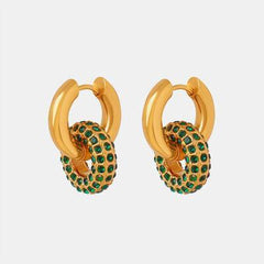 Titanium Steel Inlaid Zircon Double-Hoop Earrings - 808Lush