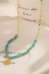 Turquoise Beaded 18K Gold-Plated Sun Shape Pendant Necklace - 808Lush