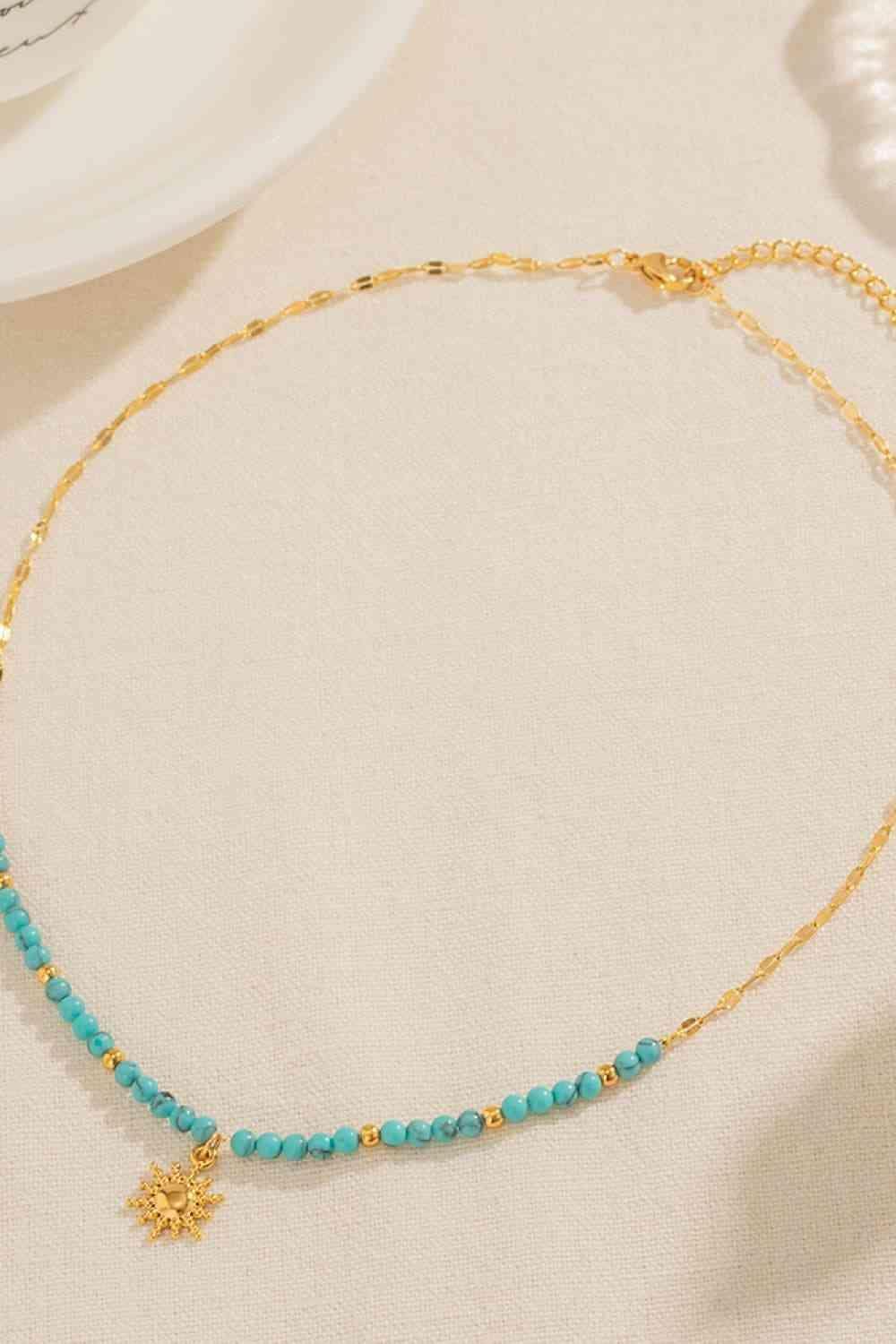 Turquoise Beaded 18K Gold-Plated Sun Shape Pendant Necklace - 808Lush