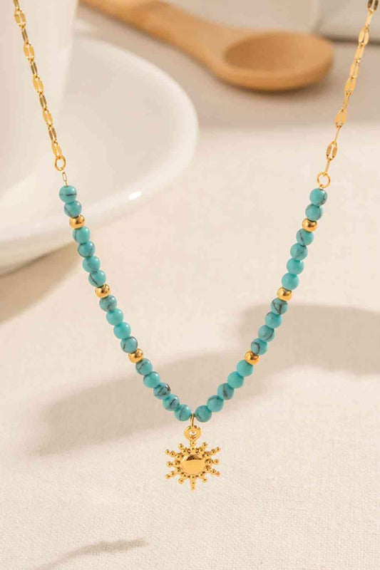 Turquoise Beaded 18K Gold-Plated Sun Shape Pendant Necklace - 808Lush
